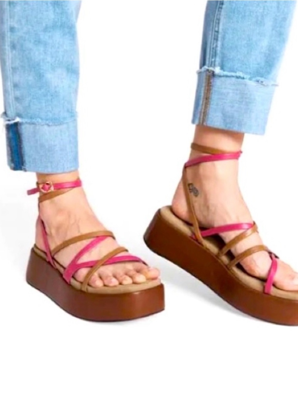 Rag & Bone Logan Platform Sandal Womens EU 37.5 US 7 Fuschia Leather Strappy NEW